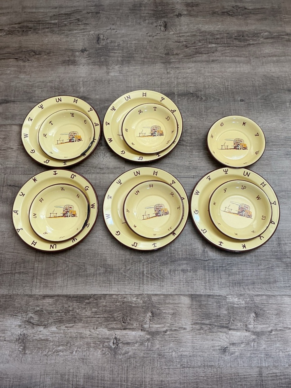 VTG Monterrey Western Ware Chuckwagon Enamelware Plates & Bowls Mexico 1950 Set
